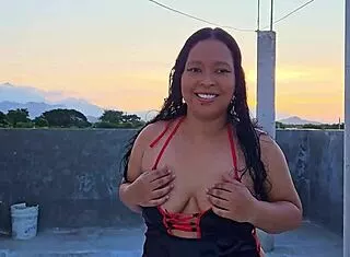 rooftop sub latina milf dominated by bricklayer with facial piss shower