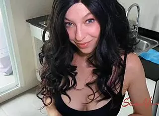 Step-mom's fat curvy milf pussy squirts on son's big cock during taboo roleplay fuck