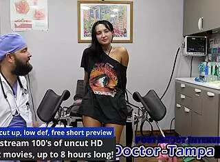 dr tampa gives zombae tampa university entrance physical with nurse gloves leggings tattoo spreading