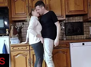 sultry blonde milf gets pounded hard in kitchen with squirting pussy creampie finish