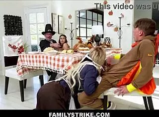 Thanksgiving turns wild as stepmom chanel camryn squirts in family orgy with steps and stepdad.