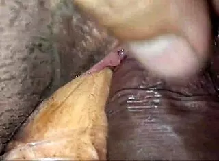 FAKE COCK POUNDS tight PUSSY thru STOCKING hole till ORGASM