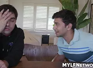 max and nade get tool help from hot teacher milf in garage threesome cowgirl doggystyle