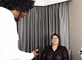 Perverted Nerd Librarian Worships Monster BBC with Big Tits and Ass