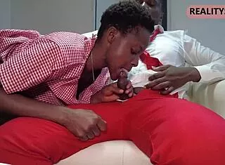 Skinny Ebony Schoolgirl Fucks Classmate Hard on Sofa Close-Up!