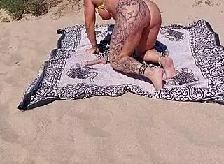muscular bodybuilder bitch deepthroats monster cock then squirts on beach rimjob