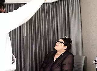 Perverted Nerd Librarian Worships Monster BBC with Big Tits and Ass