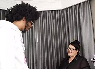 Perverted Nerd Librarian Worships Monster BBC with Big Tits and Ass