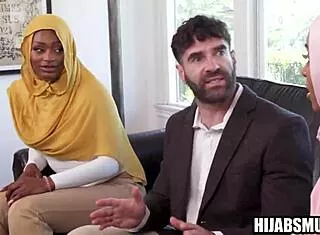 stepmom grips hijab teen 18+ as stepdad pounds her tight