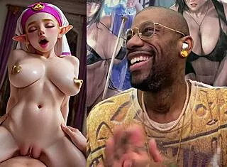 Thicc nerdy princess zelda creampied deep oozing from bald tight pussy