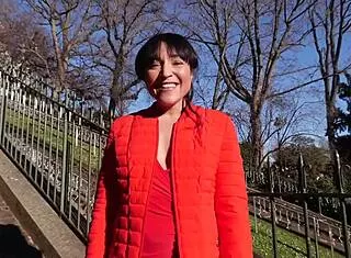 bianca belle flashes skinny french tits outdoors!