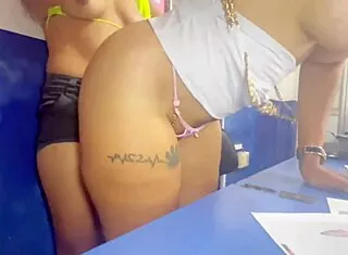 Busty stepmom and stepdaughter share first lesbian pussy licking