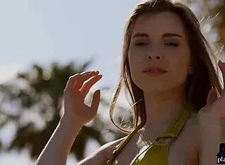 damn petite russian blonde kate chromia rips bikini for outdoor strip...