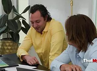 Milf boss blackmails mmf threesome to settle workplace grudge