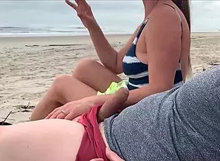 Public Beach Handjob Turns into Milf Anal Creampie Surprise