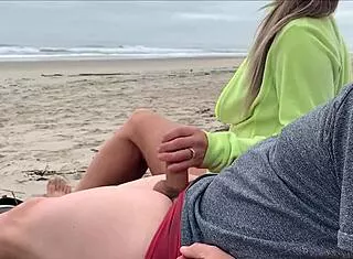 Public Beach Handjob Turns into Milf Anal Creampie Surprise