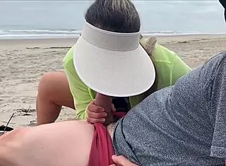 Public Beach Handjob Turns into Milf Anal Creampie Surprise