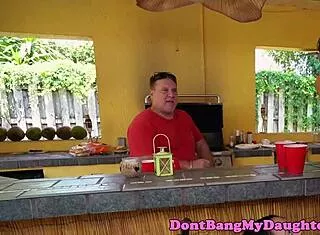 petite teen 18+ie rides senior's cock anally outdoors