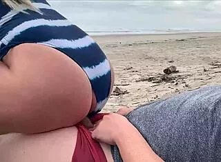 Public Beach Handjob Turns into Milf Anal Creampie Surprise