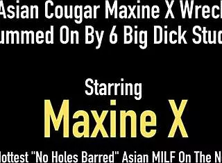 Curvy Asian Cougar Maxine X Gangbanged by Six Big Black Cocks
