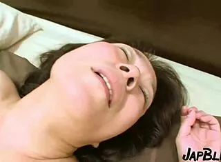 Japanese milf moans shyly during creampie orgasm