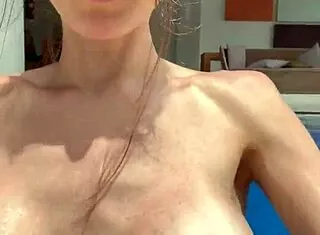 bikini milf strips nude skinny dips pool cum drips everywhere