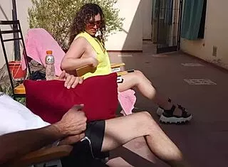 Hot sister-in-law flashes dirty panties and cum on tits reaction