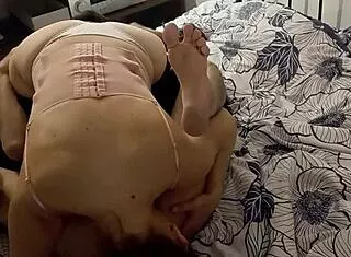 i'm obsessed with this white slut sucking rimming and fucking in satin lingerie thong dress stockings heels