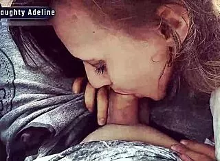 Naughty Adeline's Sloppy Car Blowjob Swallows Neighbor's Huge Cum Load