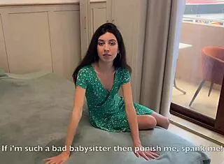 Fired babysitter begs punishment, fucked hard on public balcony