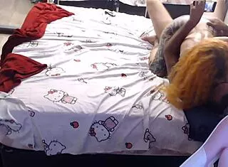 ruiva tatuada begs cum in mouth pussy and ass during massage
