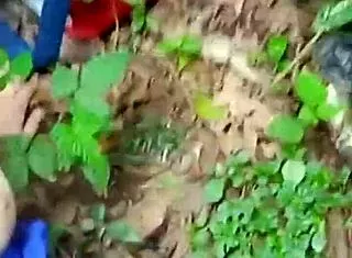 Guide's thick cock sucked hard in forest tits out