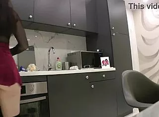 Curvy brunette's miniskirt hides huge ass panty flash!