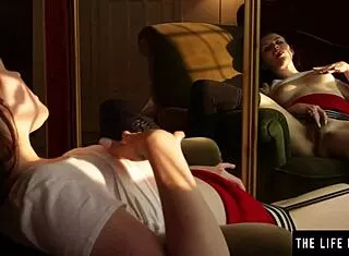 No panties under black stockings as brunette fingers hairy clit to orgasm!