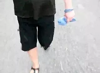Chubby German Nylon Feet in Birkenstocks Tease Outdoor Fetish Fun!
