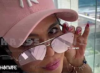 married slut flashes big pussy ass in hotwife bikini on apartment balcony