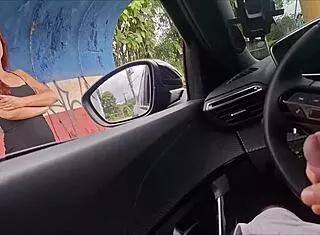 redhead housewife risks street bus flash jerkoff tease