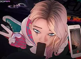spider-gwen drops to knees for pov blonde blowjob 💦🕷️
