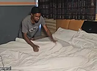 oiled mistress catches peeper and demands hard bedroom ass fuck