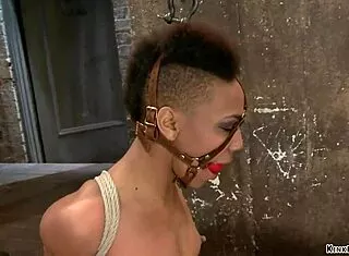 Ebony Hogtied Slave Gagged Deepthroated In BDSM Torment