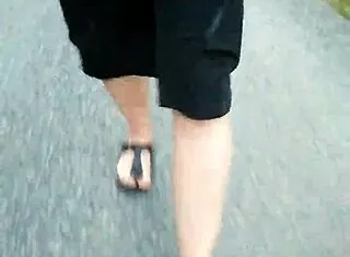 Chubby German Nylon Feet in Birkenstocks Tease Outdoor Fetish Fun!