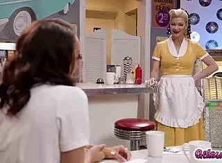 Waitress Serene Siren Kisses Dancing Customer Alexis Tae Passionately