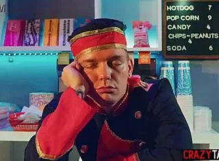 Horny petite teen Athena Faris fucks boyfriend rough in cinema