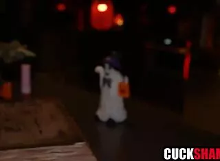 wife shares big black cock at halloween party, cuck watches?