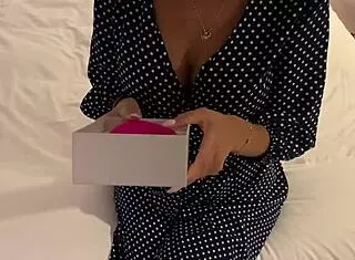 she spreads wet pussy with vibrator for risky bar orgasm. lovense controls it all