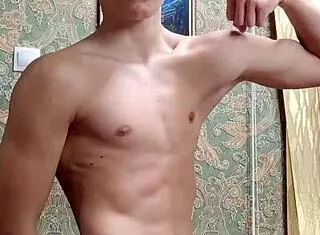 skinny flexible boy flexes after study session