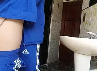 filming tight latina schoolgirl's quick bathroom fuck at school