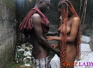 Security Man Pounds Skinny Big Tit Ebony Cook's Wet Pussy Backyard Hardcore