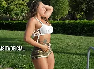 Rough Gym Lesbians La Paisita Oficial and Mariana Martix Finger Lick Outdoors!