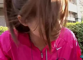 Asian sporty girl's exercises before long doggystyle pounding